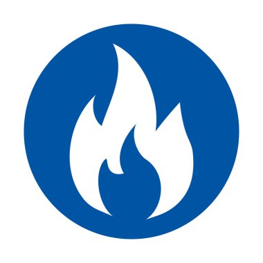 Bu resim, enerji ve güvenlik temalarını temsil eden soyut bir alev ikonu içeren koyu mavi bir daire içerir. Çeşitli tasarım uygulamaları için ideal.