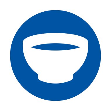 Bu basit beyaz kase ikonu mavi daire içinde modern bir tasarıma sahiptir. Gıda projeleri, menüler ve mutfak çizimleri için mükemmel..