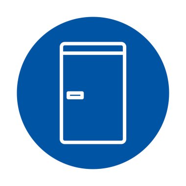 This graphic features a simple blue icon of a refrigerator, representing modern kitchen appliances. Ideal for use in design projects, menus, or educational materials.