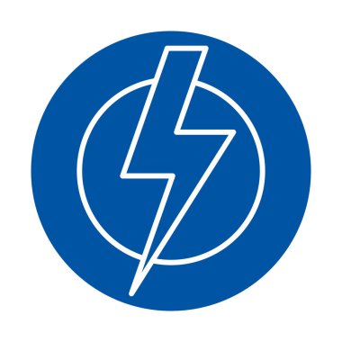 Bu çarpıcı mavi daire ikonu enerji ve gücü sembolize eden beyaz bir yıldırıma sahip. Elektrik, yenilik ve teknoloji temaları için ideal.