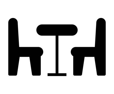 Bu minimalist ikonda bir masa ve iki sandalye var, yemek odası veya kafe gibi çeşitli ortamlarda modern tasarım kavramları için mükemmel..