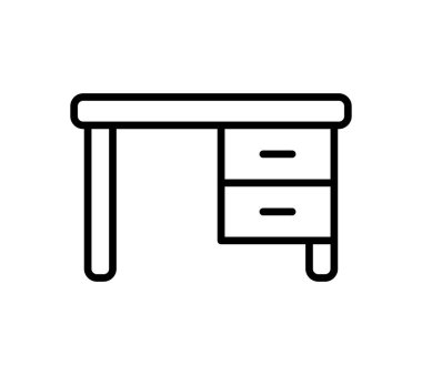 İki çekmecesi olan bir masanın temiz ve minimal çizgisi çizimi. İç tasarım projelerinde, ofis temalarında veya yaratıcı çalışmalarda kullanmak için mükemmel..