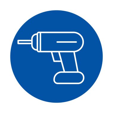 Bu minimalist simge, çeşitli yaratıcı bağlamlarda araçları, DIY projelerini ve ev geliştirme kavramlarını temsil etmek için mükemmel, parlak mavi dizaynlı kablosuz bir matkap içerir..