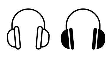 Parlak siyah beyaz kulaklık simgeleri, müzik ve müzik temalarını temsil etmek için mükemmel. Yaratıcı projeler, reklamlar ve dijital medya için ideal.