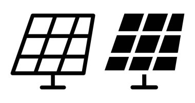 Yenilenebilir enerji ve sürdürülebilir teknolojiye odaklı projeler için ideal olan siyah beyaz güneş panellerinin basit bir çizimi.