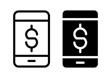 Bu resim, çeşitli medya ortamlarında finansal teknoloji kavramlarını temsil etmek için ideal bir dolar işareti gösteren iki mobil aygıt simgesi gösteriyor.
