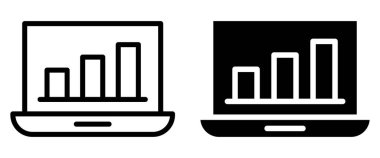 Bu resim, veri analizlerini ve büyüme eğilimlerini sembolize eden çubuk grafikleri gösteren iki dizüstü bilgisayar simgesine sahiptir. İş ve teknoloji temaları için uygun.