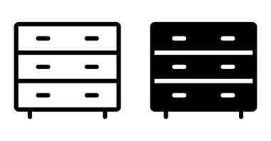 Bu illüstrasyonda siyah beyaz çekmecelerden oluşan minimalist bir sandık, basit çizgiler sergileniyor ve herhangi şık bir ev veya ofis dekorasyonu için modern bir tasarım ideal..