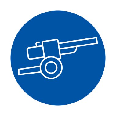 Projelerde askeri temaları, tarihi veya tasarım unsurlarını temsil etmek için mükemmel mavi bir arka planda sergilenen tarihsel bir topun basit bir özeti.