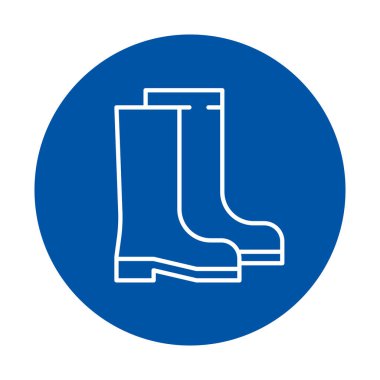 A modern icon featuring stylish rubber boots on a vibrant blue circle. Perfect for representing footwear, fashion, and outdoor activities. Ideal for advertising.