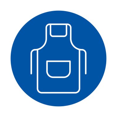 Bu resim canlı bir mavi daire arkaplan üzerinde basit bir çizgi sanat önlüğü simgesi içerir, mutfak temalı tasarımlar veya aşçılıkla ilgili projeler için mükemmeldir.