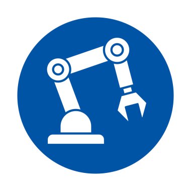 Bu resim, çeşitli endüstriyel uygulamalar için otomasyon teknolojisindeki gelişmeleri temsil eden mavi arka planda bir robot kol simgesi içerir..