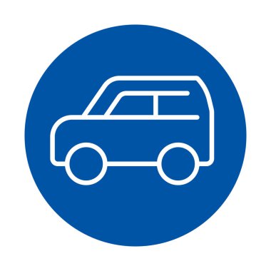 Mavi daireli minimalist araba simgesi, web tasarımı ve pazarlama projeleri için uygun. Ulaşım, seyahat ve otomotiv temaları için modern sembol.