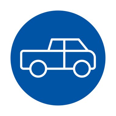 Ulaşım, otomotiv temaları ve modern grafik tasarım uygulamaları için uygun basit bir kamyon taslağı içeren bir minimalist mavi daire simgesi.