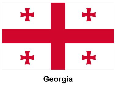 Görüntüde, Gürcistan bayrağı beyaz zemin üzerinde koyu kırmızı bir haç ve ilave kırmızı haçlar yer alıyor. Mirası ve ulusal kimliği simgeler..