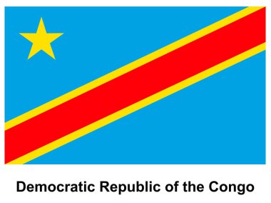 Bu resim, Demokratik Kongo Cumhuriyeti bayrağını, parlak mavi bir arka planda cesur renkler ve grafik unsurlar sergiliyor, ulusal gururu temsil ediyor..