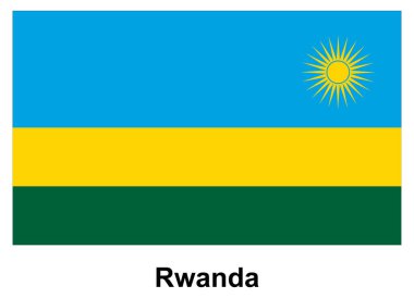 Görüntü, Ruanda 'nın ulusal bayrağını, mavi, sarı ve yeşil çizgilerin yanı sıra ulusun kimlik ve gururunu temsil eden bir güneş amblemini gösteriyor..