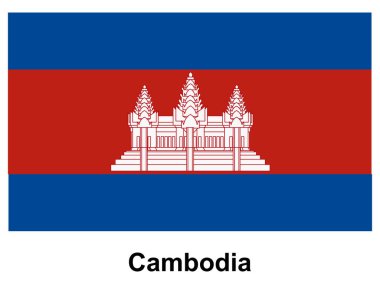 Bu resimde, Angkor Wat tapınağının yer aldığı Kamboçya bayrağı sergilenmektedir. Canlı kırmızı ve mavi renkler ulusal kimliği ve gururu simgeliyor..