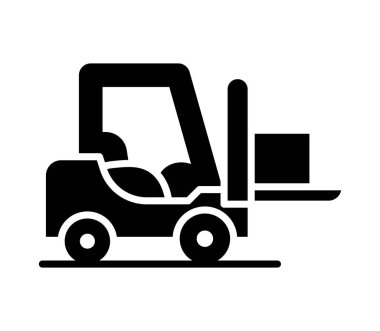 Sanayi, lojistik ve depo temalı basit siyah forklift simgesi. Grafik tasarım ve sunumlarda kullanım için mükemmel.