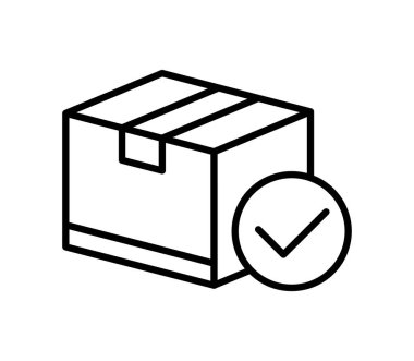 İşaretli bir paketin çizgi çizimi. Bu resim e-ticaret ihtiyaçları için teslimat, lojistik ve güvenilir nakliye hizmetlerini sembolize ediyor..