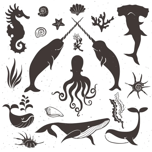 Sea life, marine animals. — Stock Vector