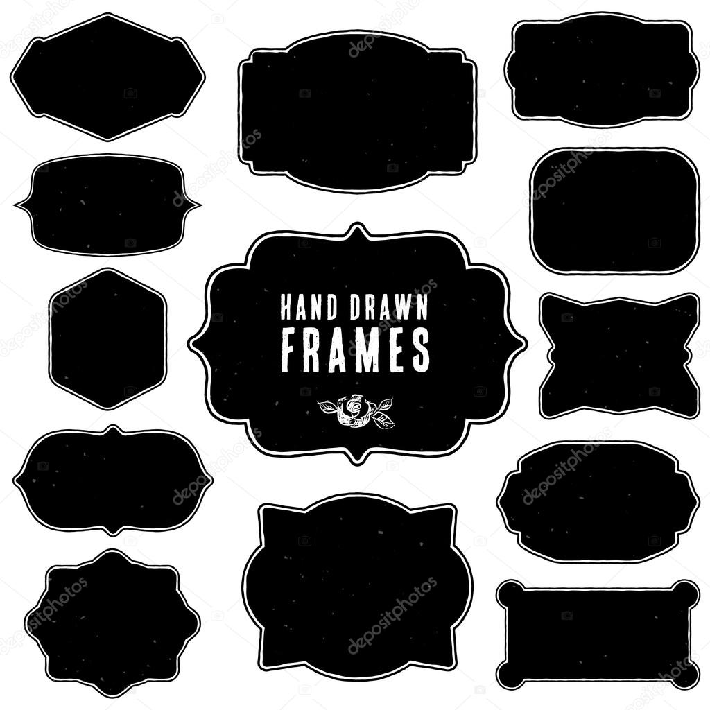 Set of vintage blank frames and labels.