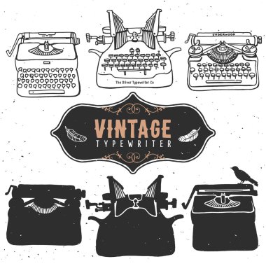 Vintage retro old typewriter collection. clipart