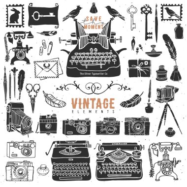 Vintage retro old things collection. clipart