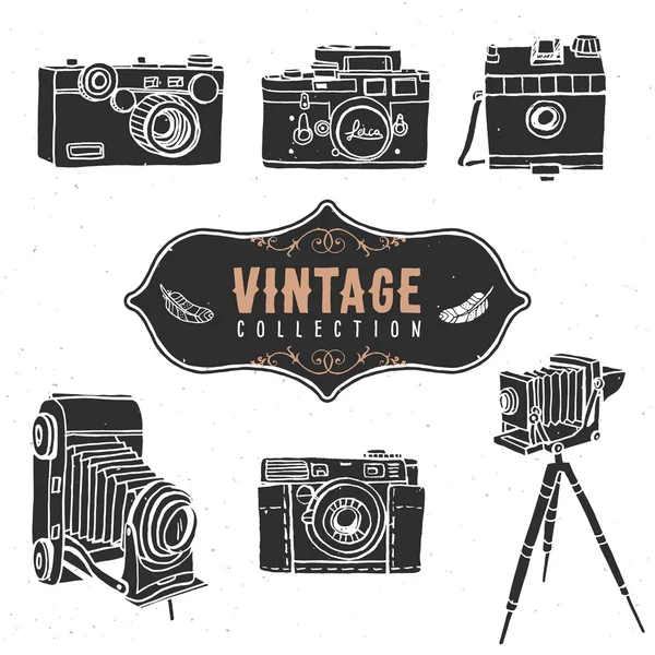 Vintage retro old camera collection — Stock Vector