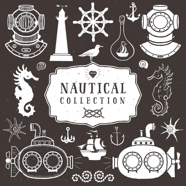 Vintage hand drawn elements in nautical style Stock Illustration