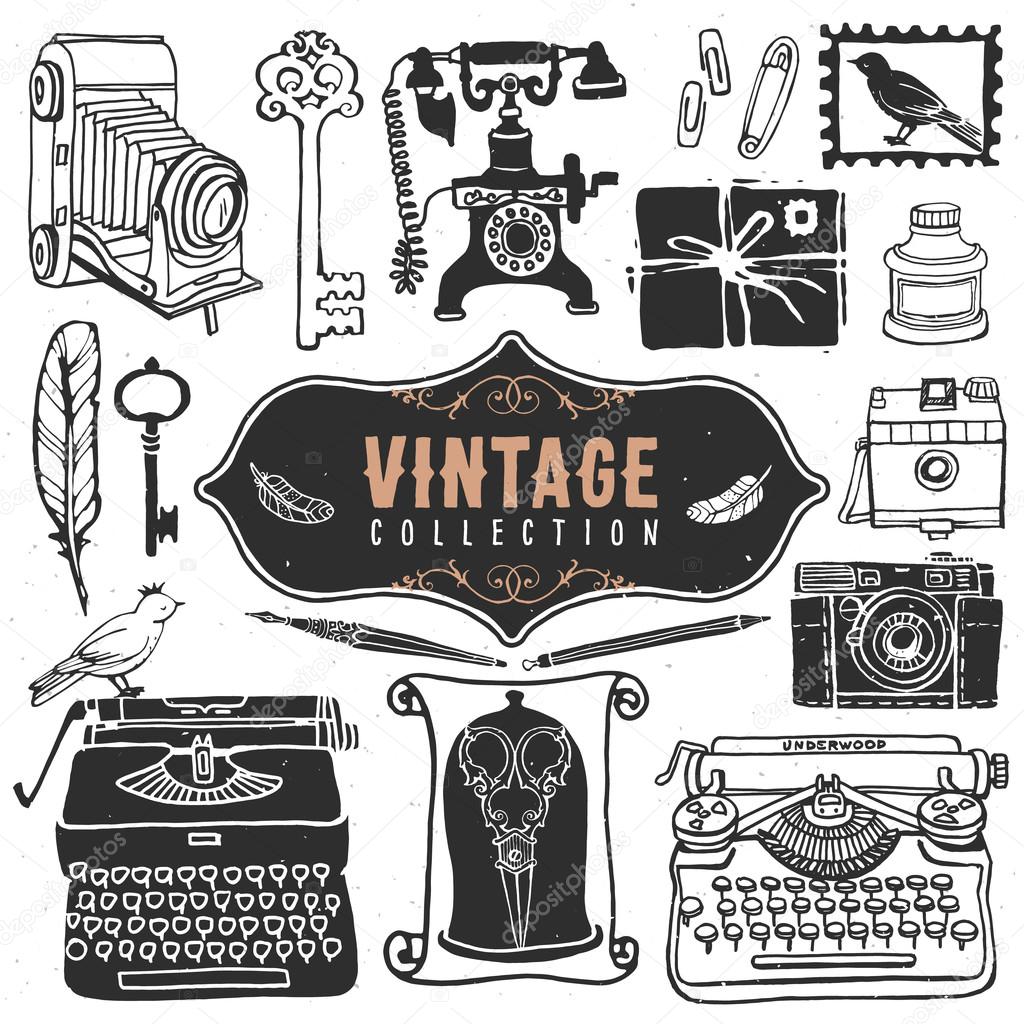 Vintage retro old things collection. — Stock Vector © kite-kit #55092927
