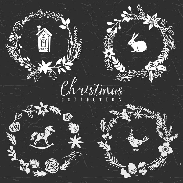 Chalk decorative greeting wreaths. — Stock Vector