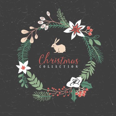 Tavşan ile Noel çelenk.