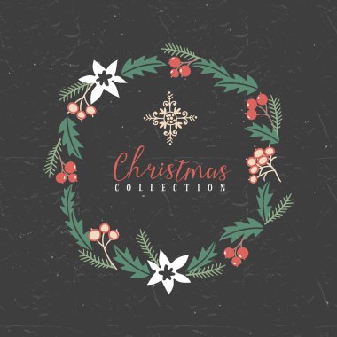 Kar tanesi ile Noel çelenk.