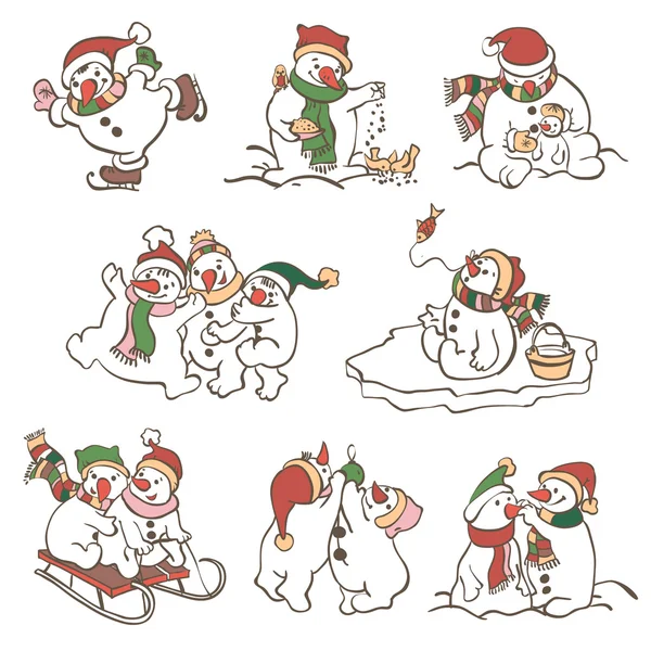 Cute Snowmen  illustrations. — Stock Vector