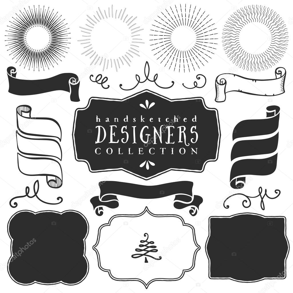 Decorative vector templates and elements for design of logos and badges in vintage style.