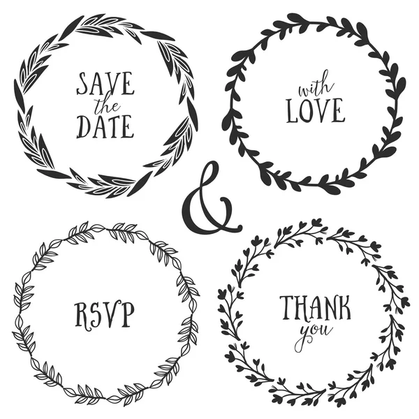 Hand drawn rustic vintage wreaths with lettering — Stock Vector