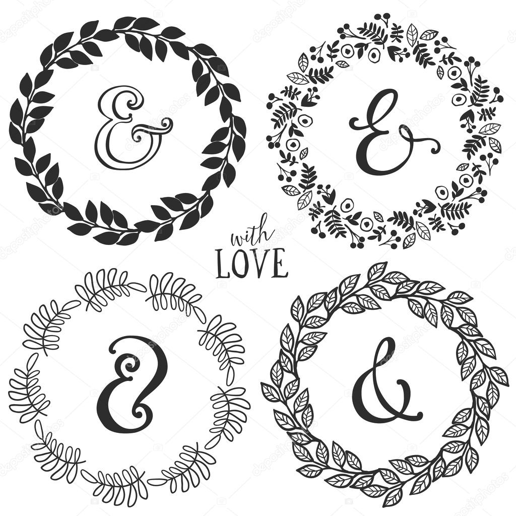 Vintage wreaths with lettering and ampersand