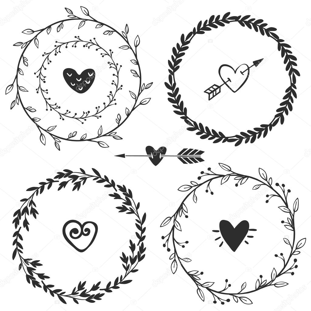 Vintage wreaths with hearts