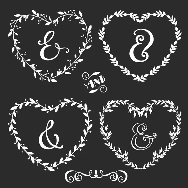 Rustic vintage hearts wreaths — Stock Vector