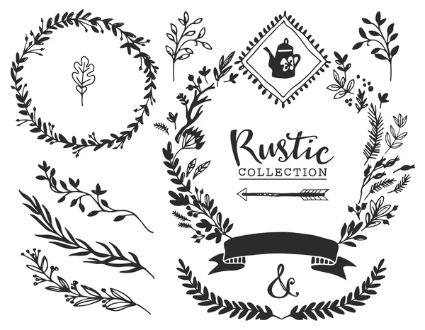 Elementos decorativos rústicos con letras . — Vector de stock