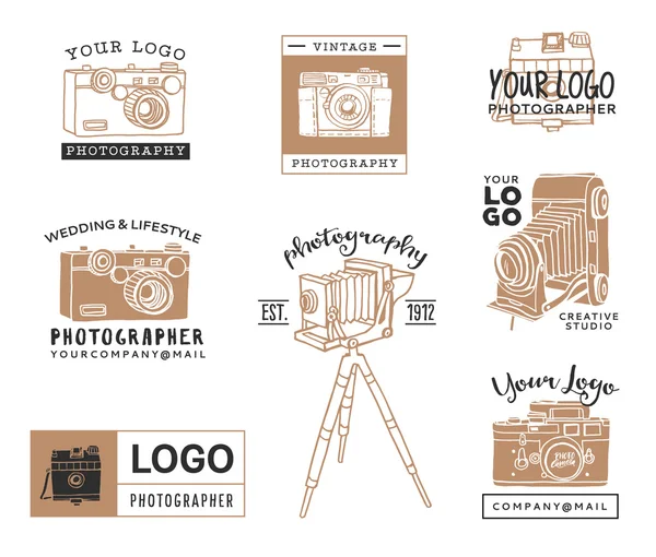 Logotipo fotográfico antigo desenhado à mão —  Vetores de Stock