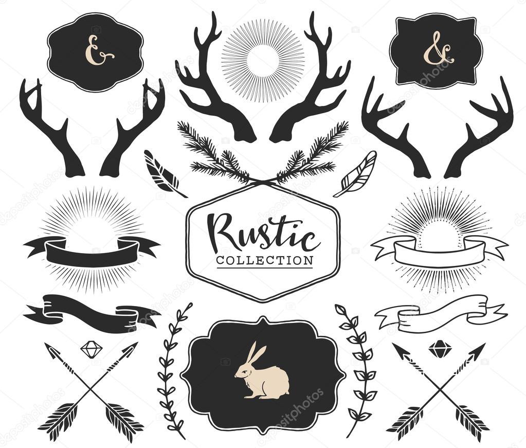 Hand drawn antlers, bursts, arrows