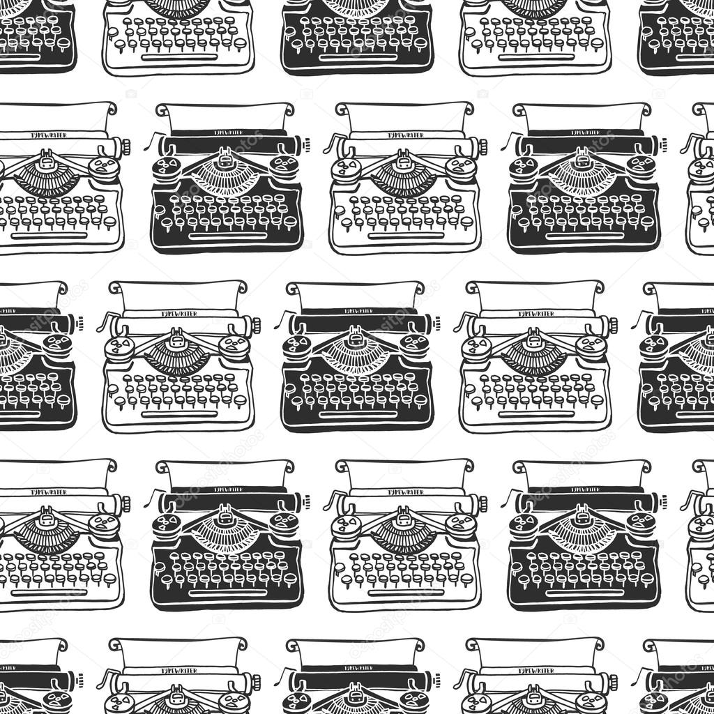 Vintage typewriters seamless background.