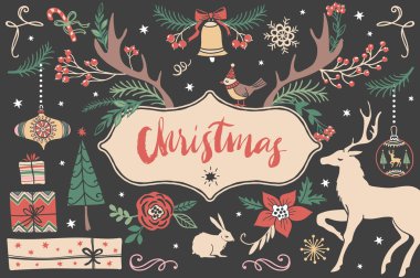 tasarım öğeleri Noel el çekilmiş