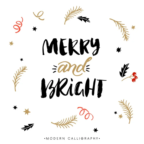 Merry y Bright. Caligrafía de Navidad . — Archivo Imágenes Vectoriales