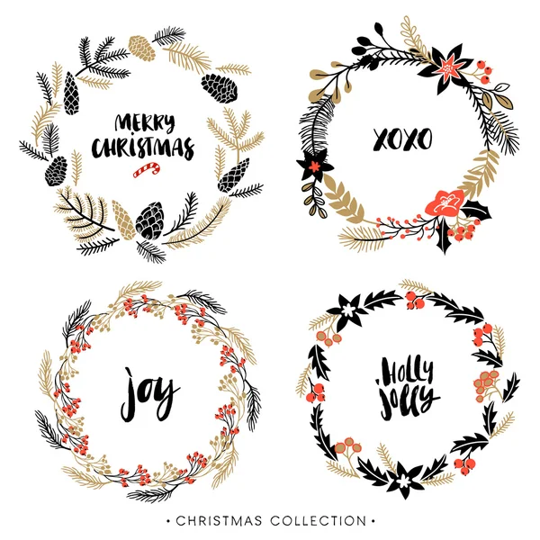 Christmas greeting wreaths with calligraphy. — Stock Vector