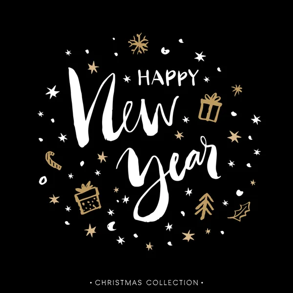 Happy New Year. Christmas greeting card with calligraphy. — Stock Vector