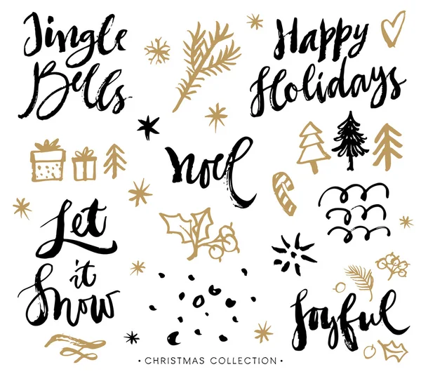 Christmas calligraphy phrases. Hand drawn design elements. — Stock Vector