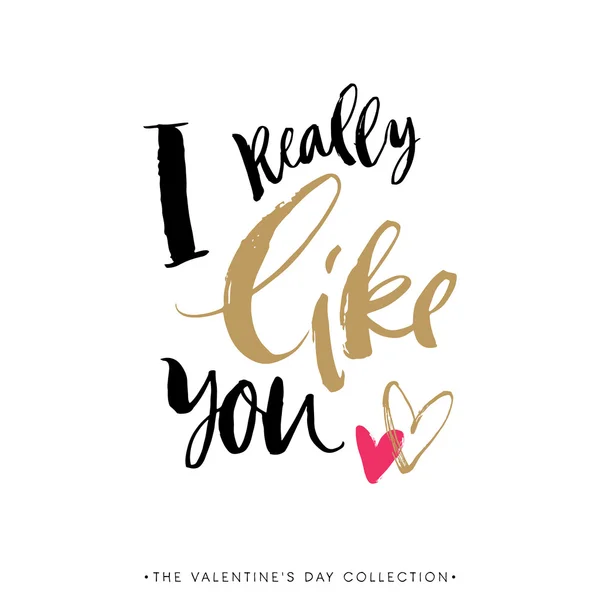 De dag van Valentijnskaarten wenskaart met kalligrafie — Stockvector